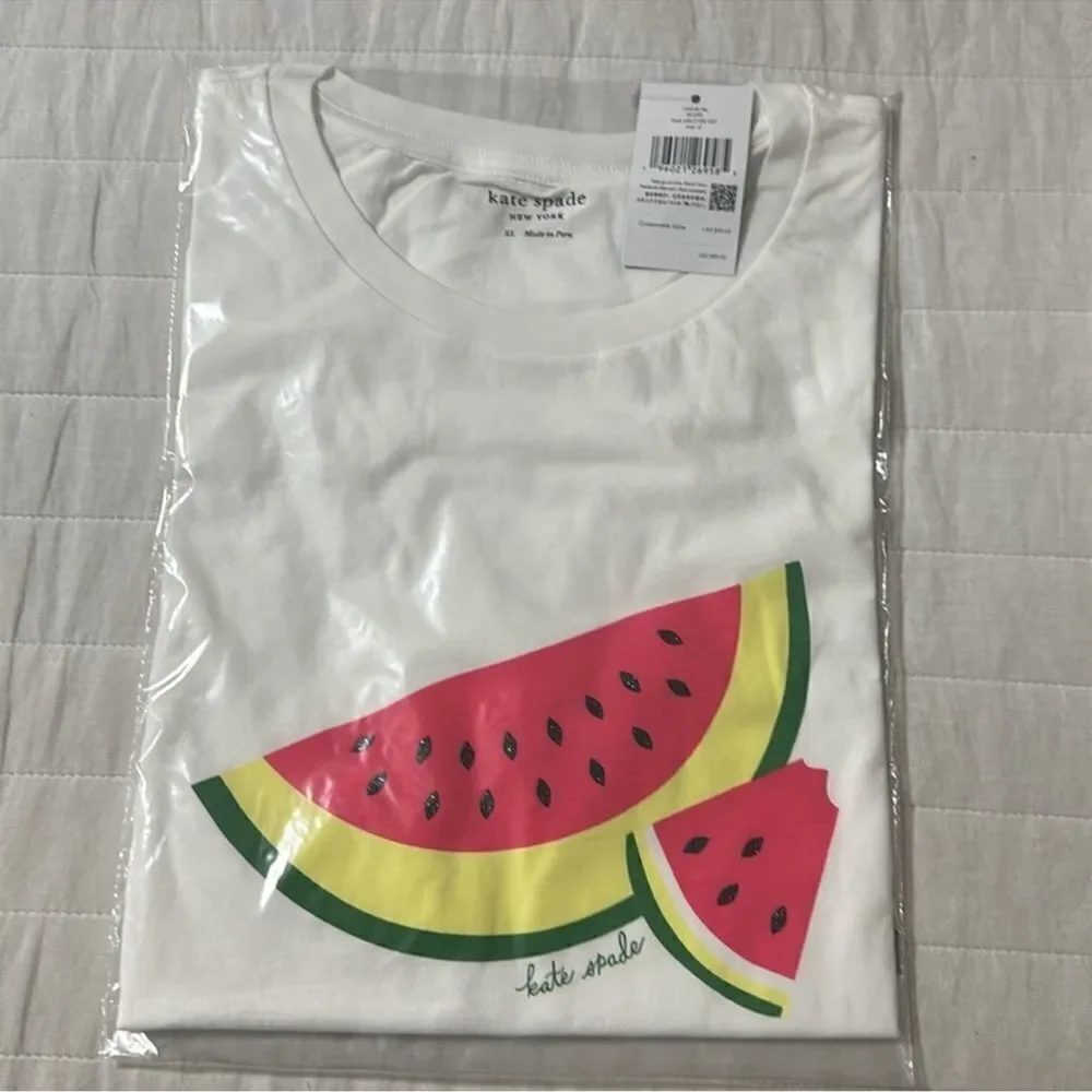 kate spade XS & XL White Watermelon Slice Print Short Sleeve Crew Tee
